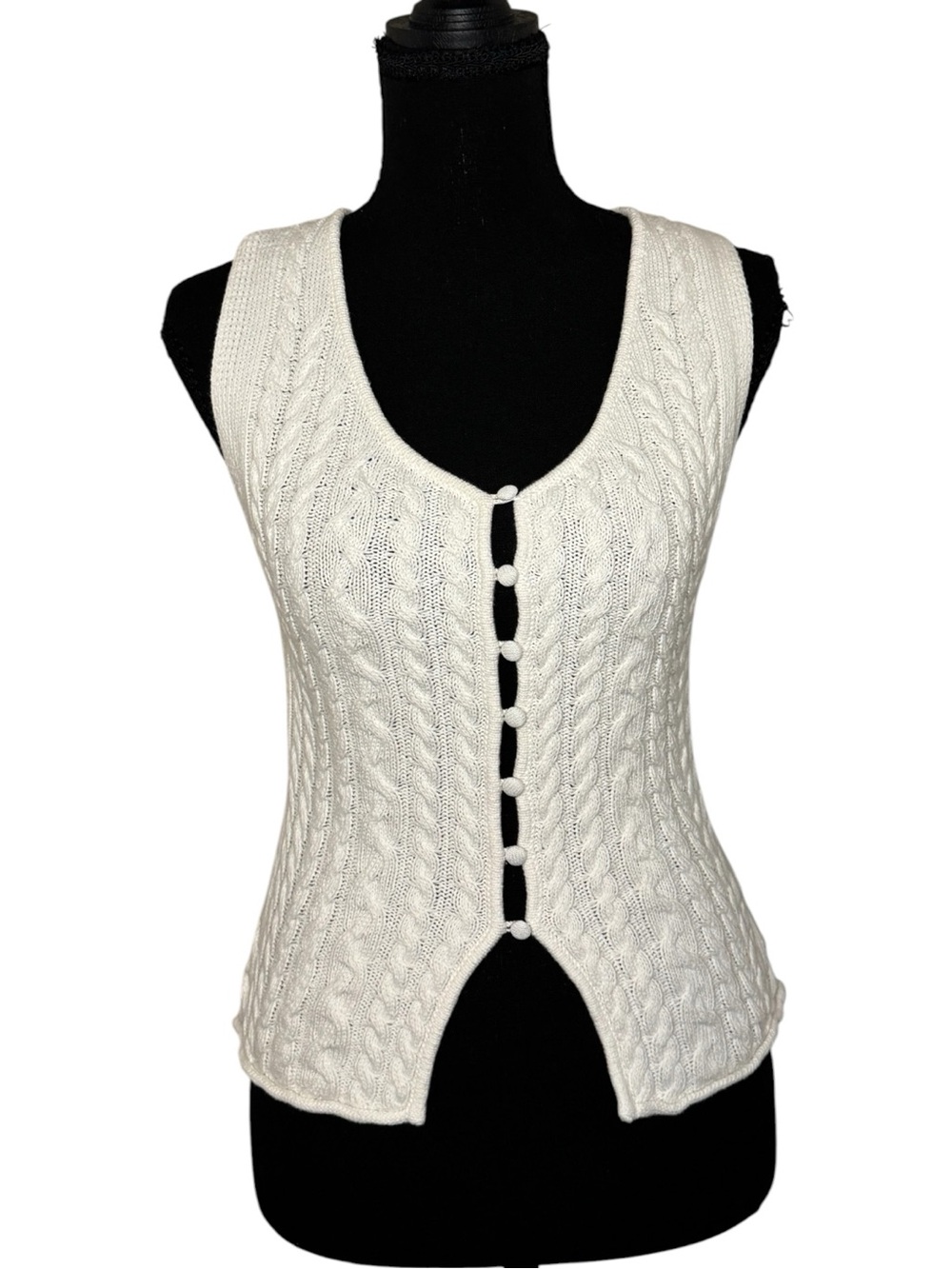 INDUSTRY Women's White Cable Knit V-Neck Sleeveless Button Front Sweater